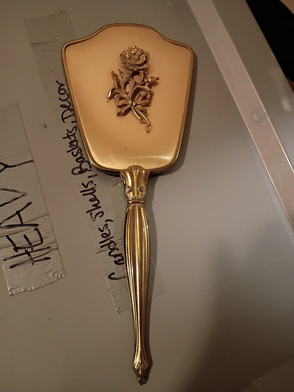 Gold Tone Handheld VINTAGE Vanity Mirror